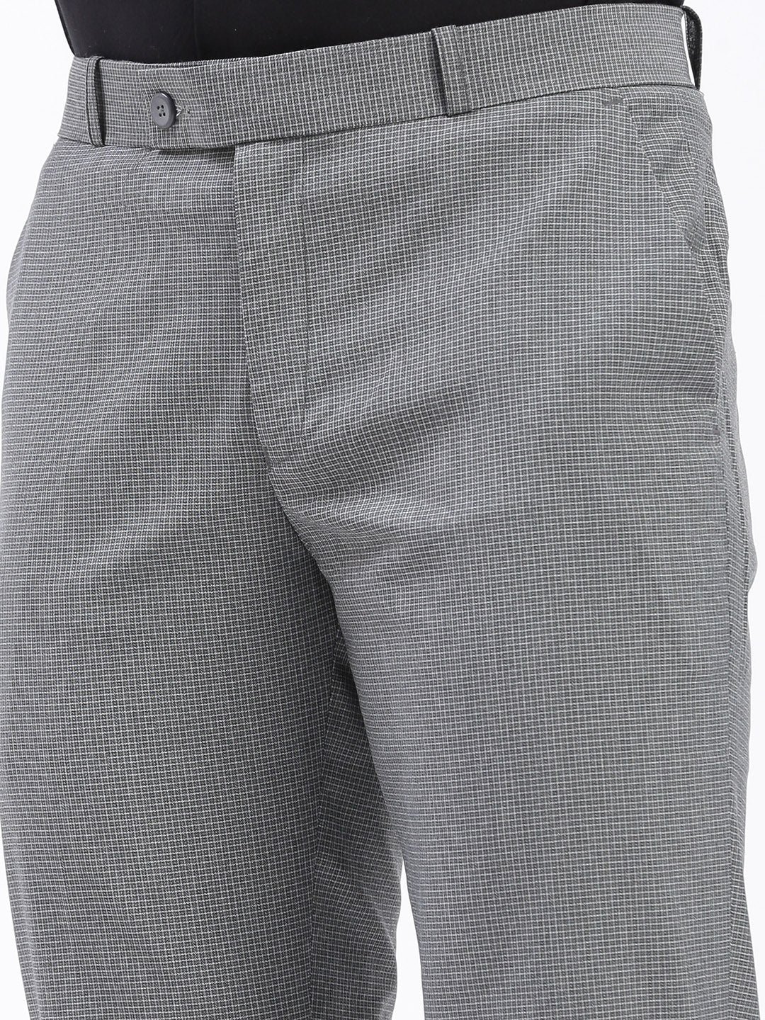 Men Checked Grey Formal Trousers