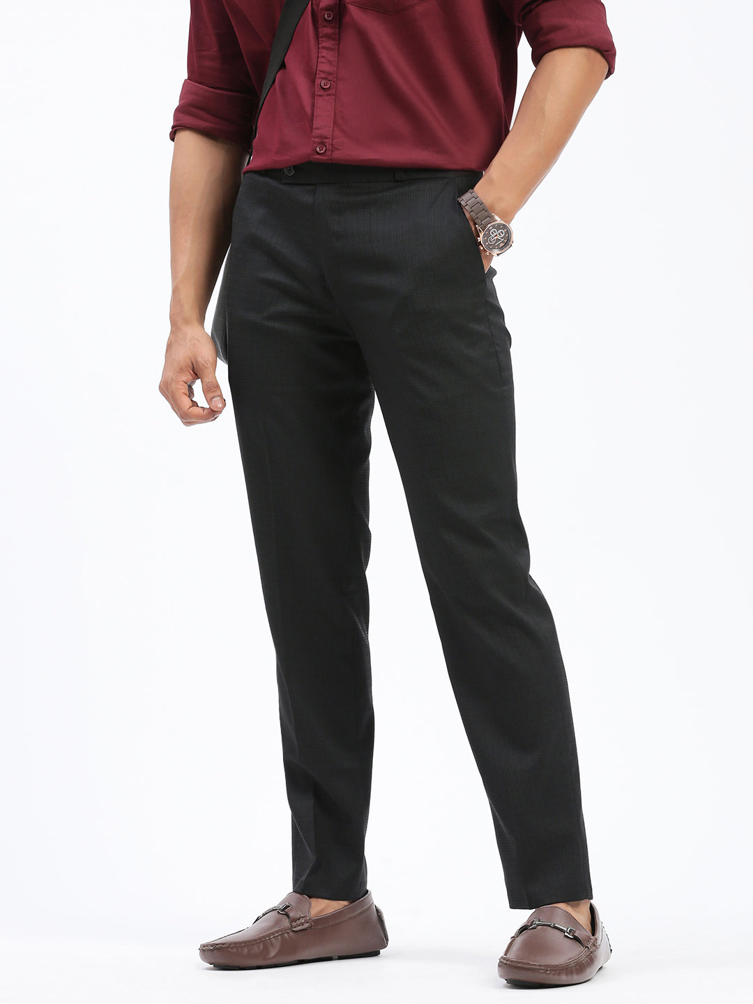 Men Solid Black Formal Trousers