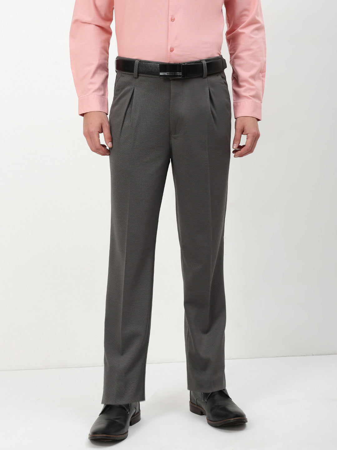 Men Charcoal Solid Formal Trousers