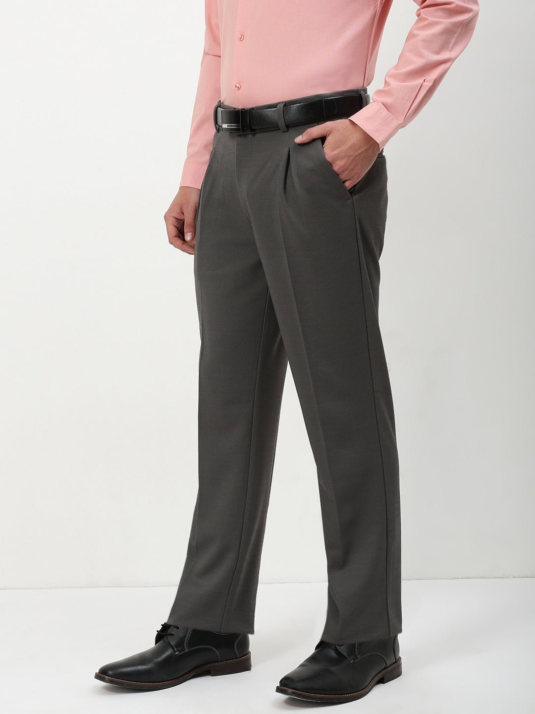 Men Charcoal Solid Formal Trousers