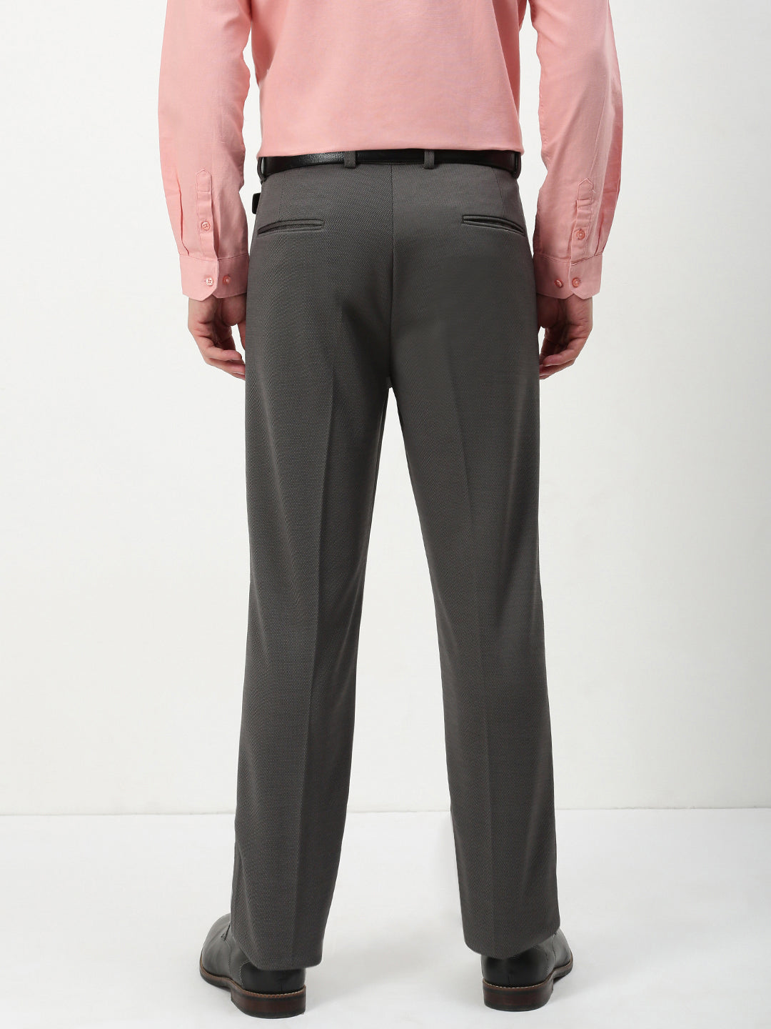 Men Charcoal Solid Formal Trousers