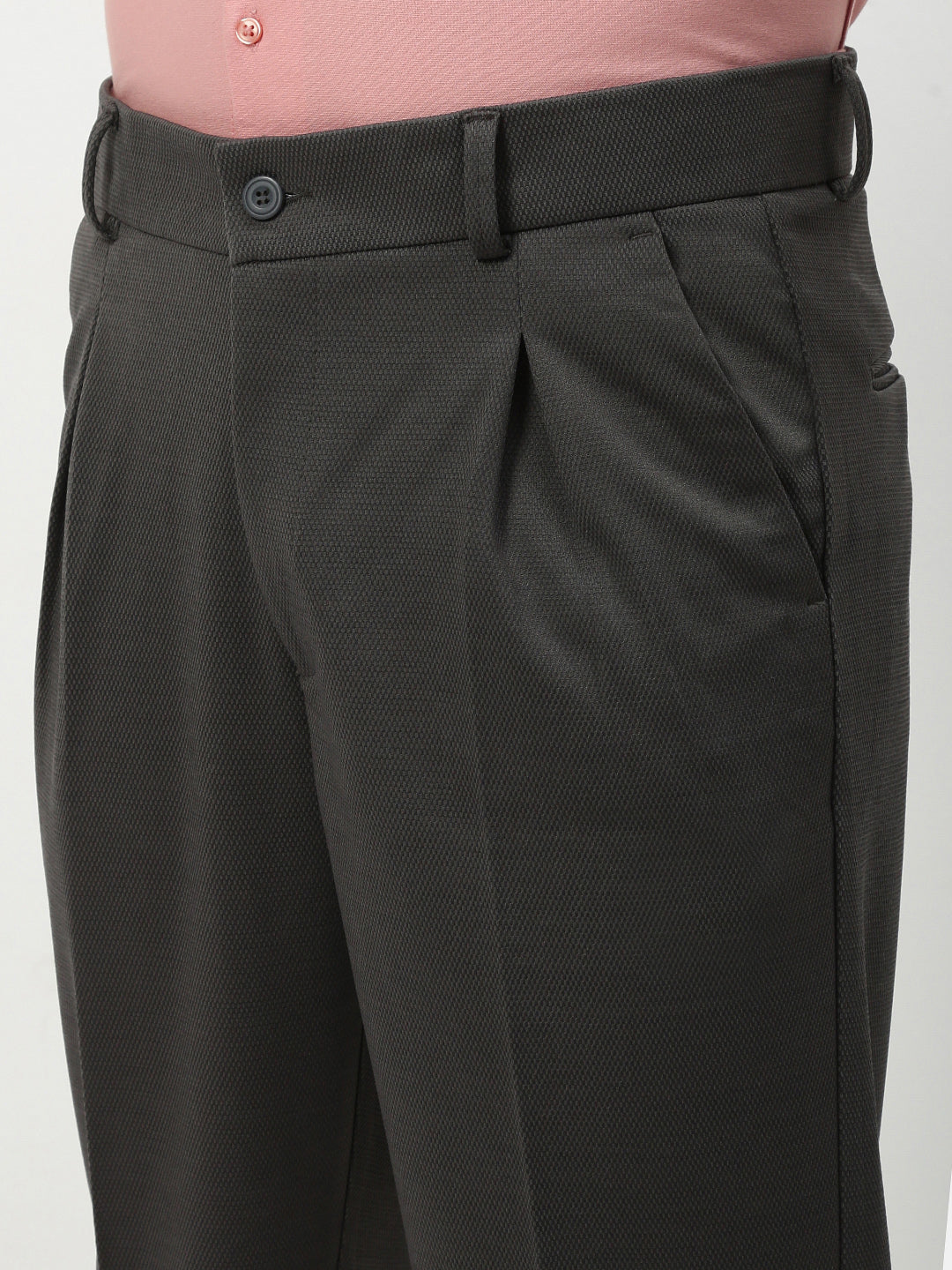 Men Charcoal Solid Formal Trousers