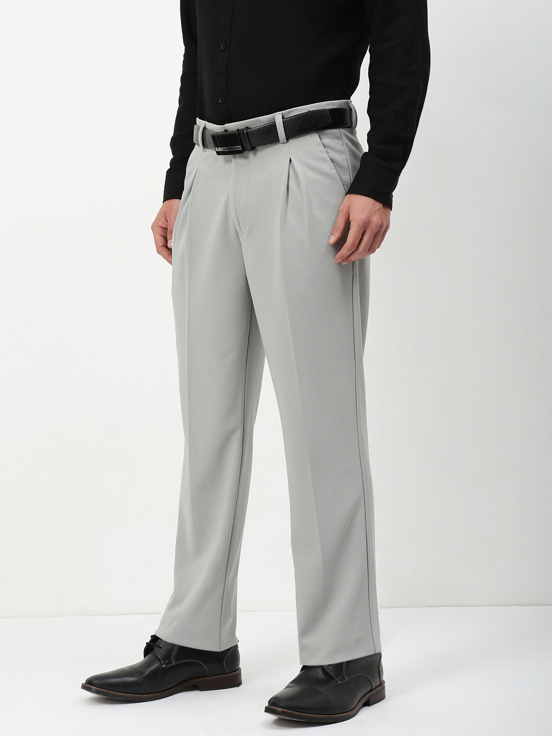 Men Grey Solid Formal Trousers