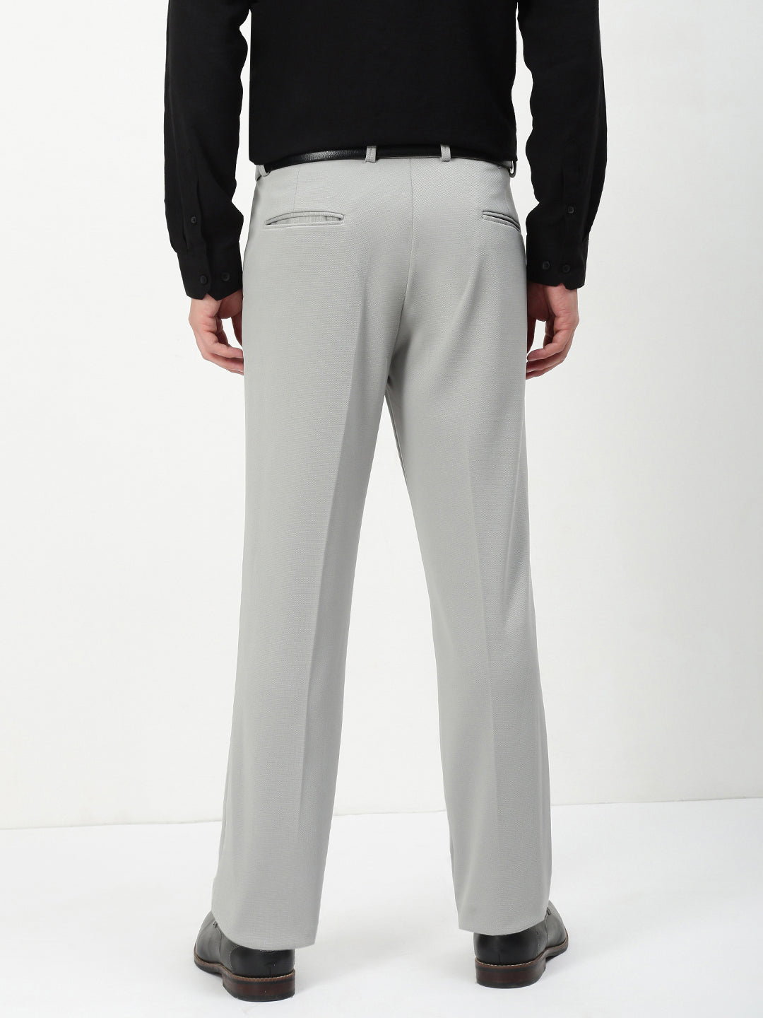 Men Grey Solid Formal Trousers