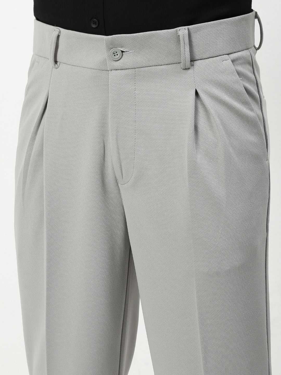 Men Grey Solid Formal Trousers