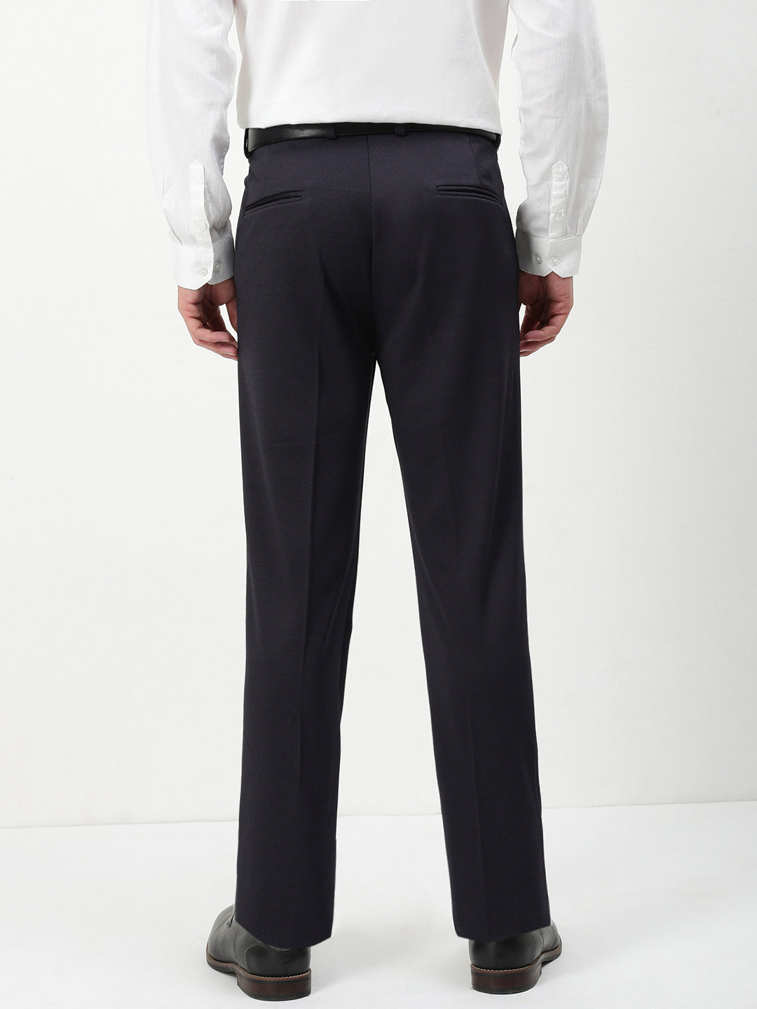 Men Navy Blue Solid Formal Trousers