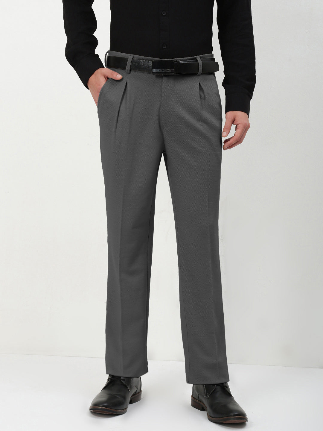 Men's Charcoal Straight Fit Formal Trouser