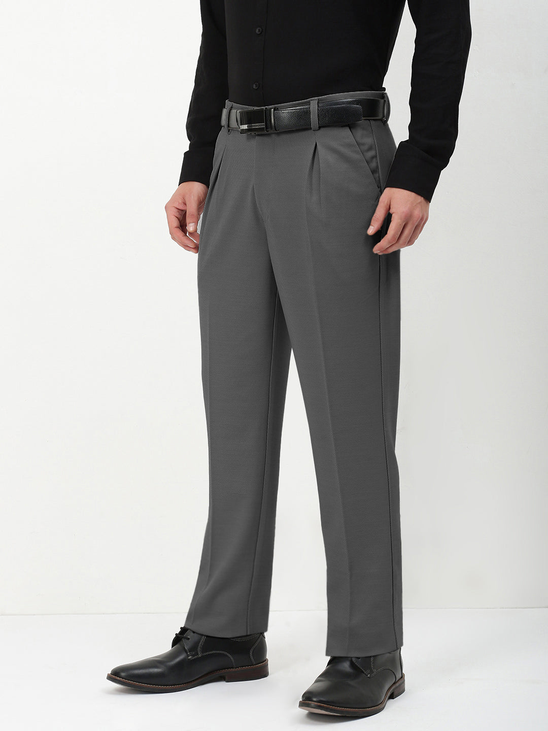 Men's Charcoal Straight Fit Formal Trouser