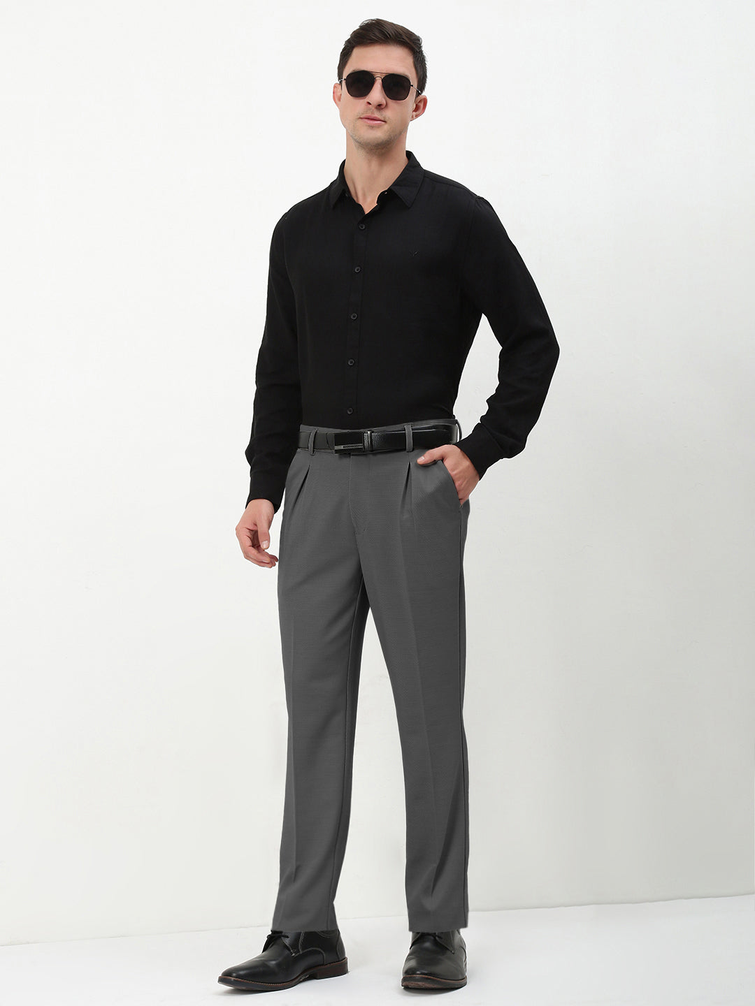 Men's Charcoal Straight Fit Formal Trouser