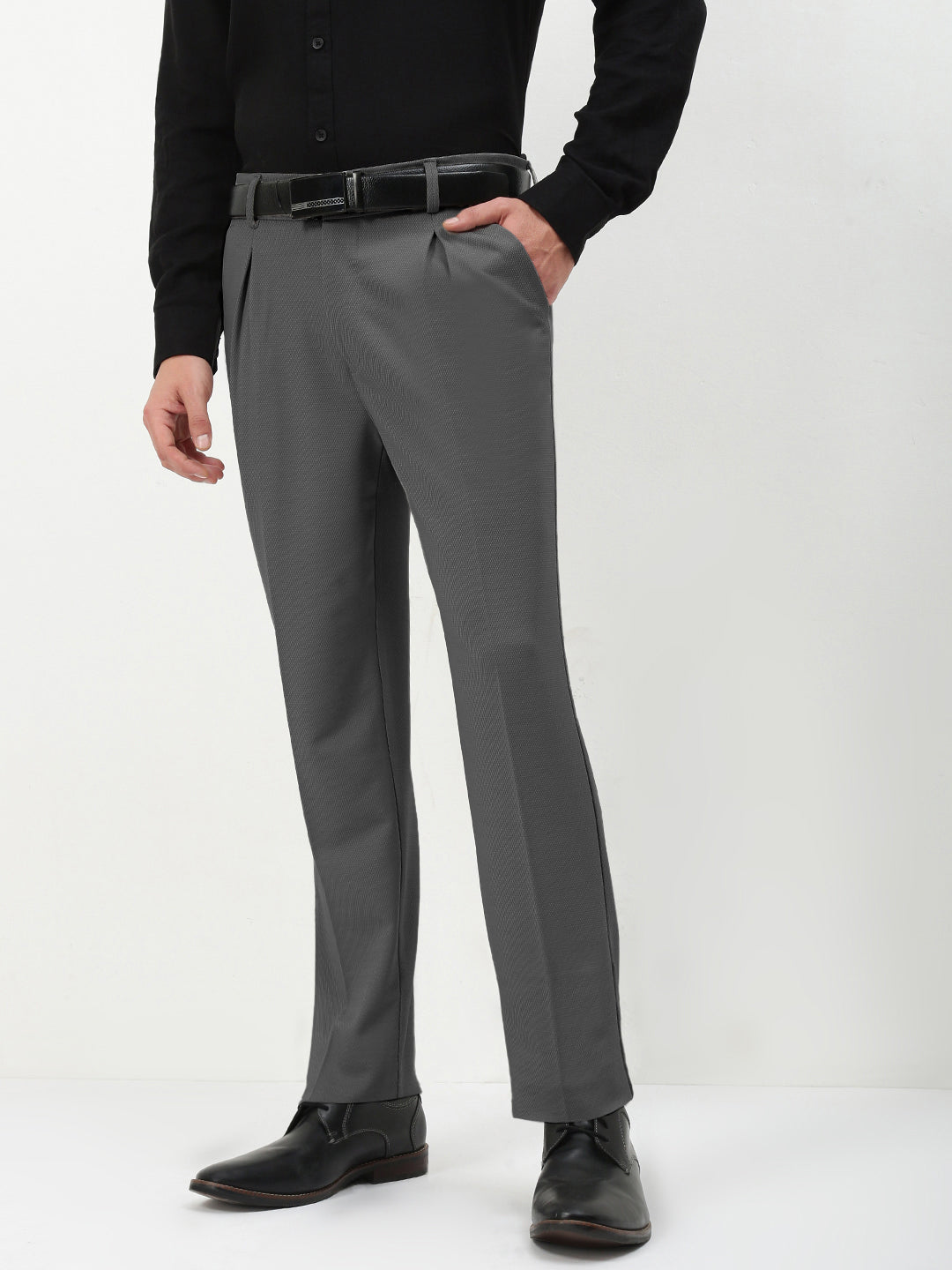Men's Charcoal Straight Fit Formal Trouser