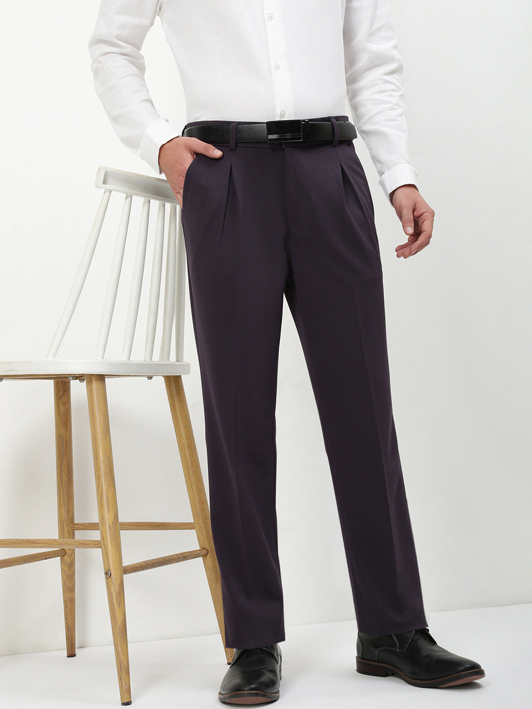 Men Grey Solid Formal Trousers