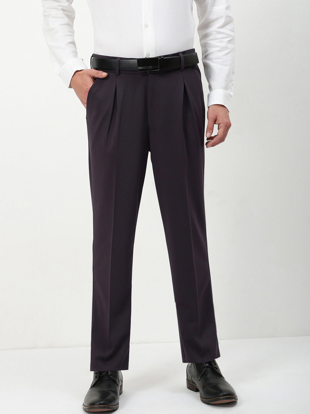 Men Grey Solid Formal Trousers