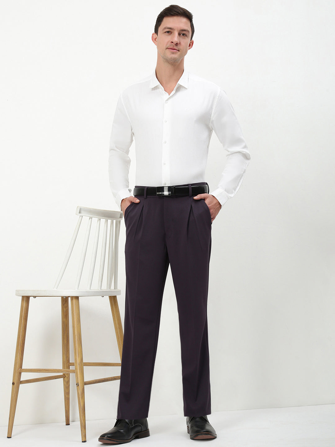 Men Grey Solid Formal Trousers