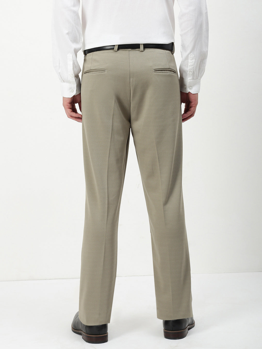 Men Green Solid Formal Trousers