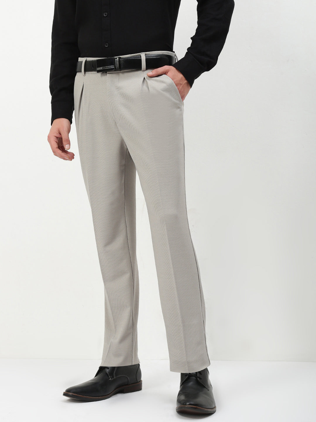 Men Grey Solid Formal Trousers