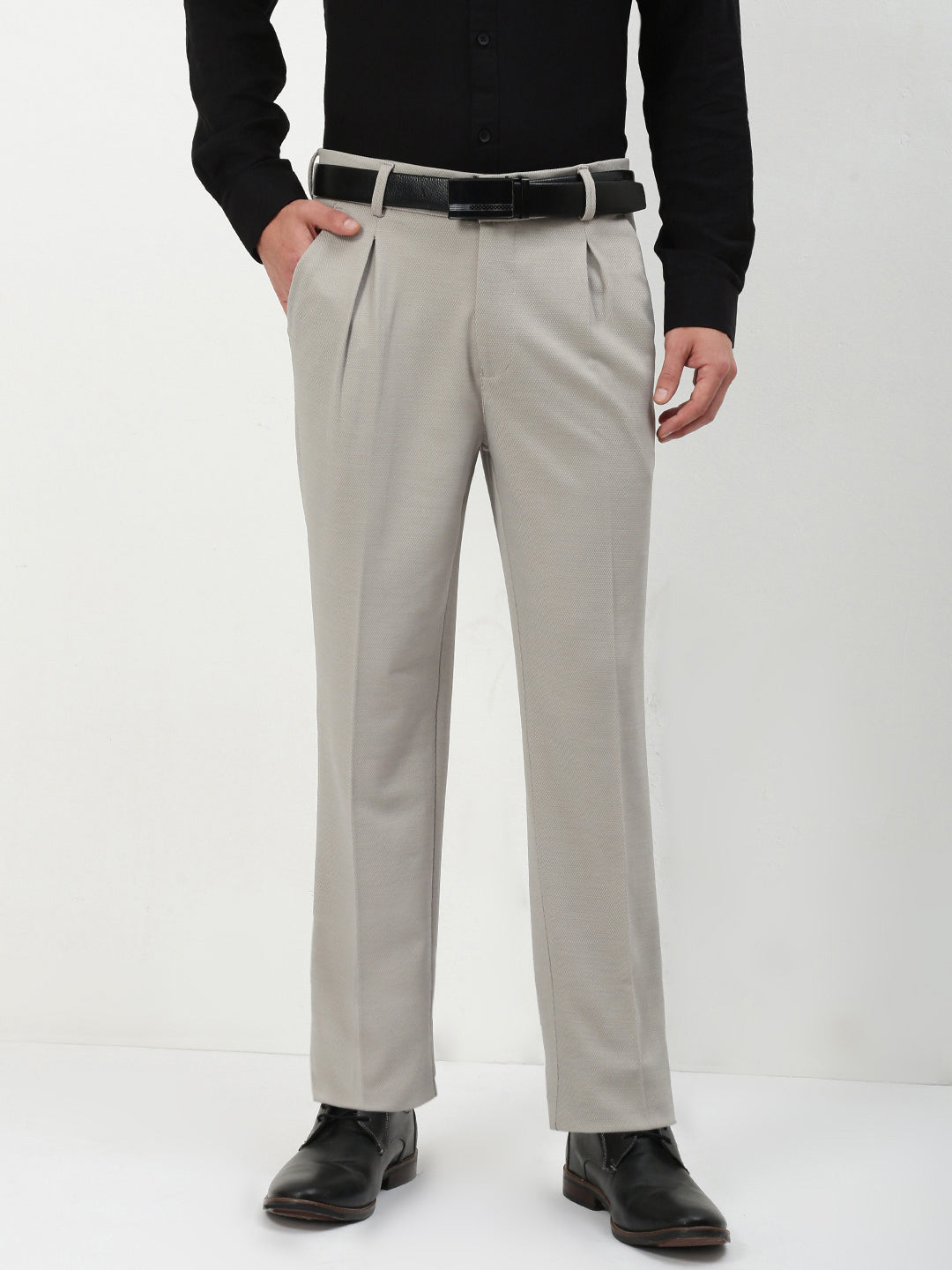 Men Grey Solid Formal Trousers