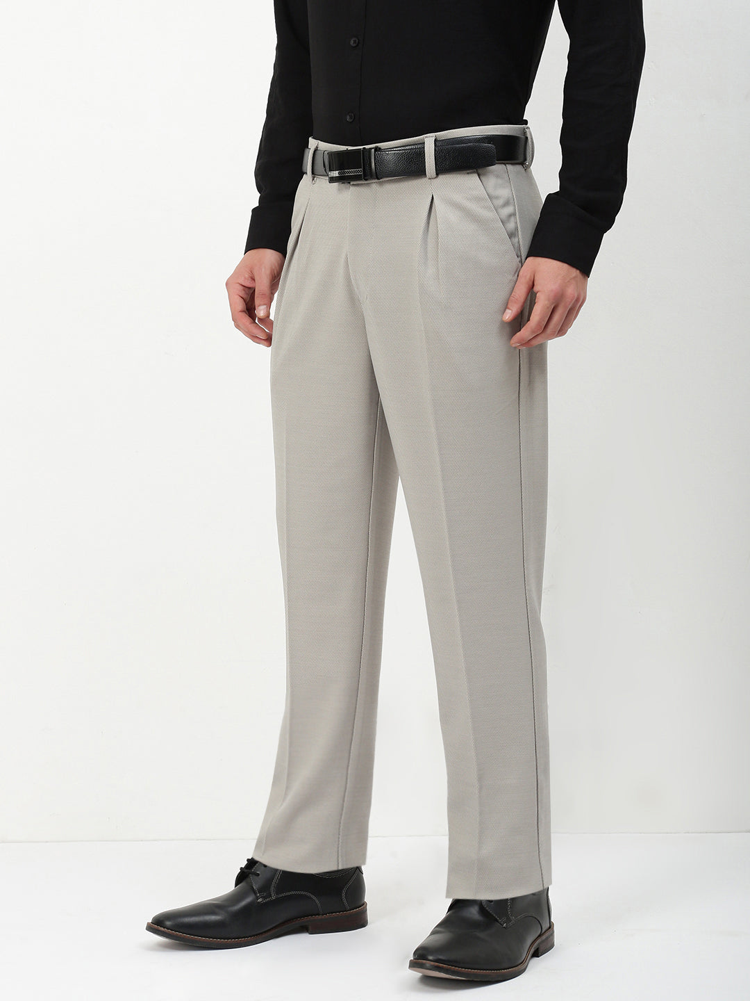 Men Grey Solid Formal Trousers