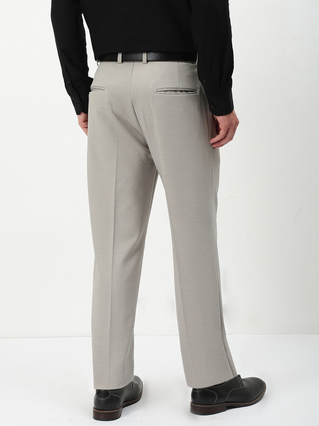 Men Grey Solid Formal Trousers