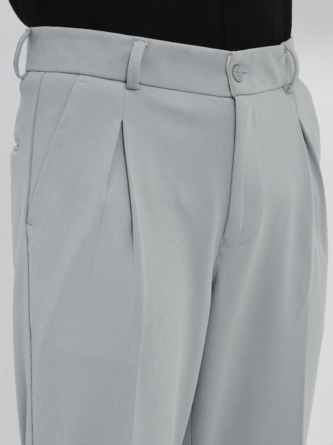 Men's Light Grey Solid Formal Trousers