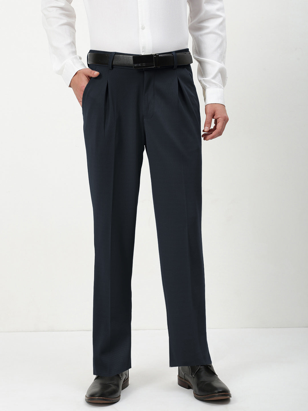 Men's Navy Blue Straight Fit Formal Trouser