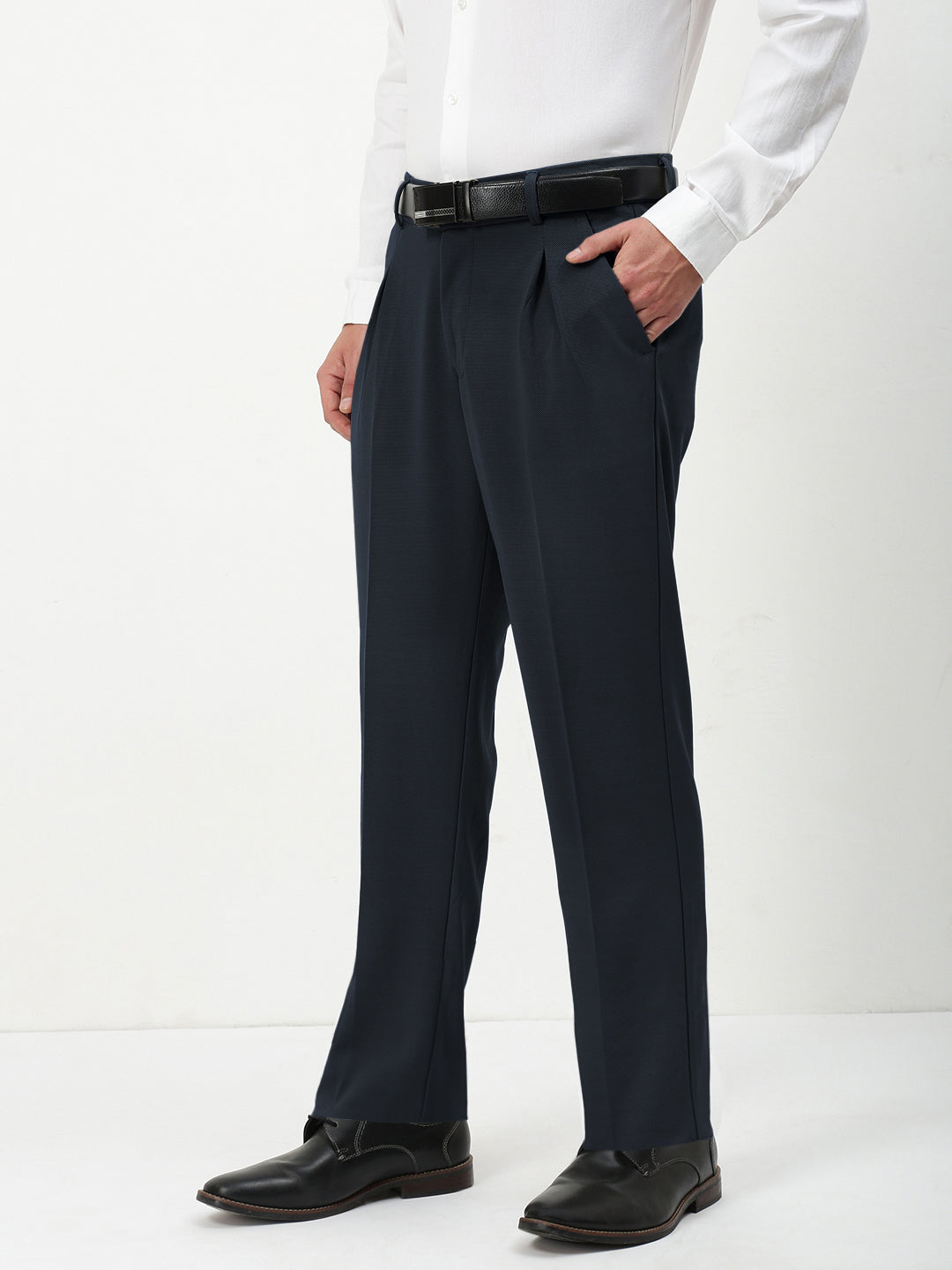Men's Navy Blue Straight Fit Formal Trouser