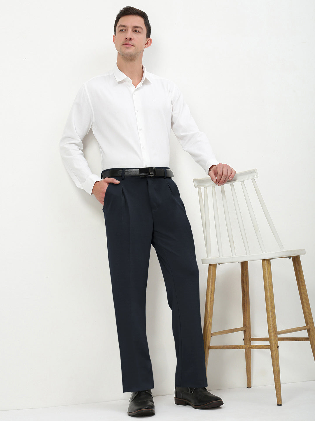Men's Navy Blue Straight Fit Formal Trouser