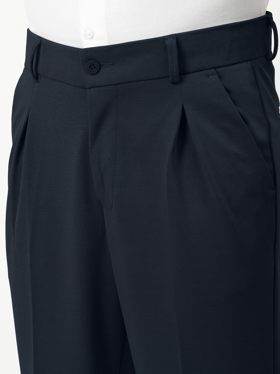 Men's Navy Blue Straight Fit Formal Trouser