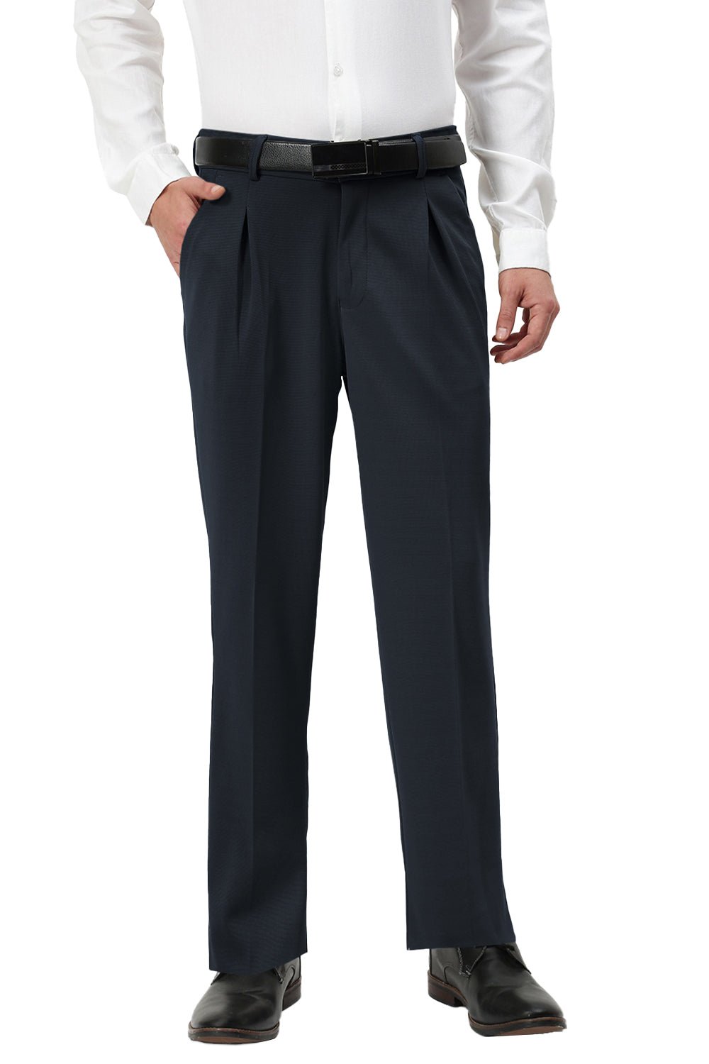 Men's Navy Blue Straight Fit Formal Trouser