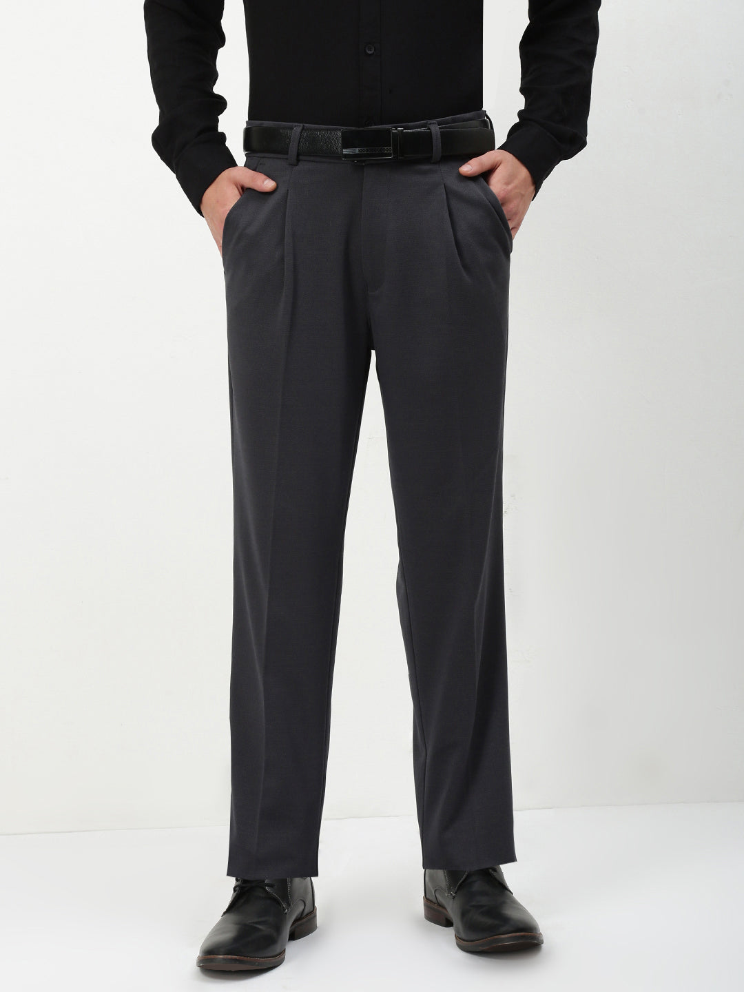 Men Grey Solid Formal Trousers