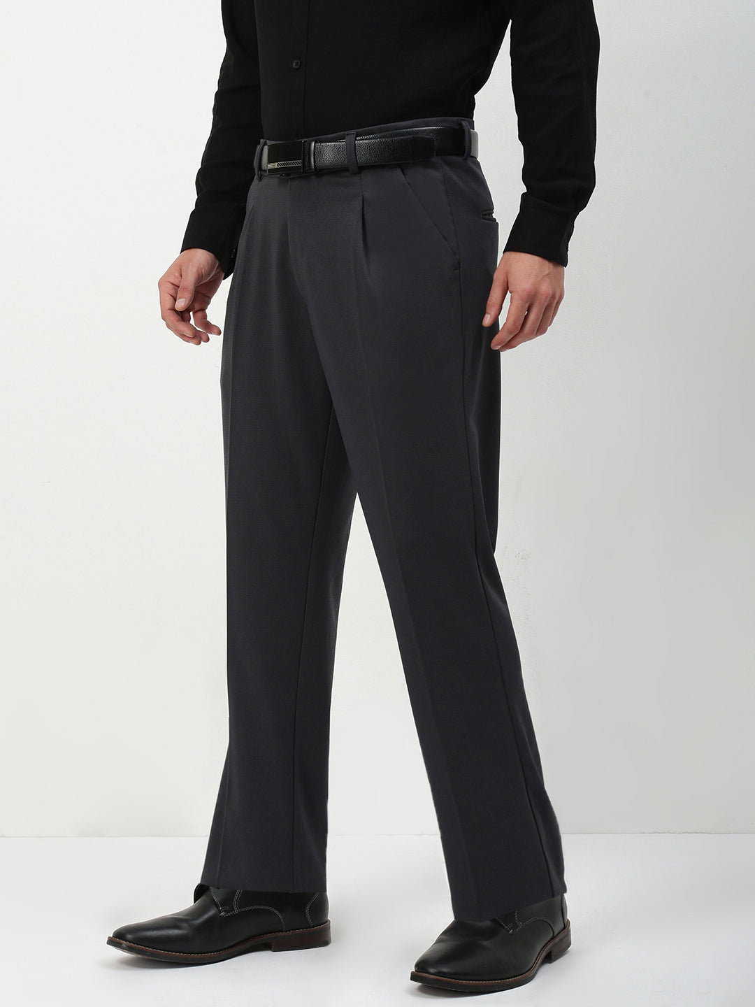 Men Grey Solid Formal Trousers