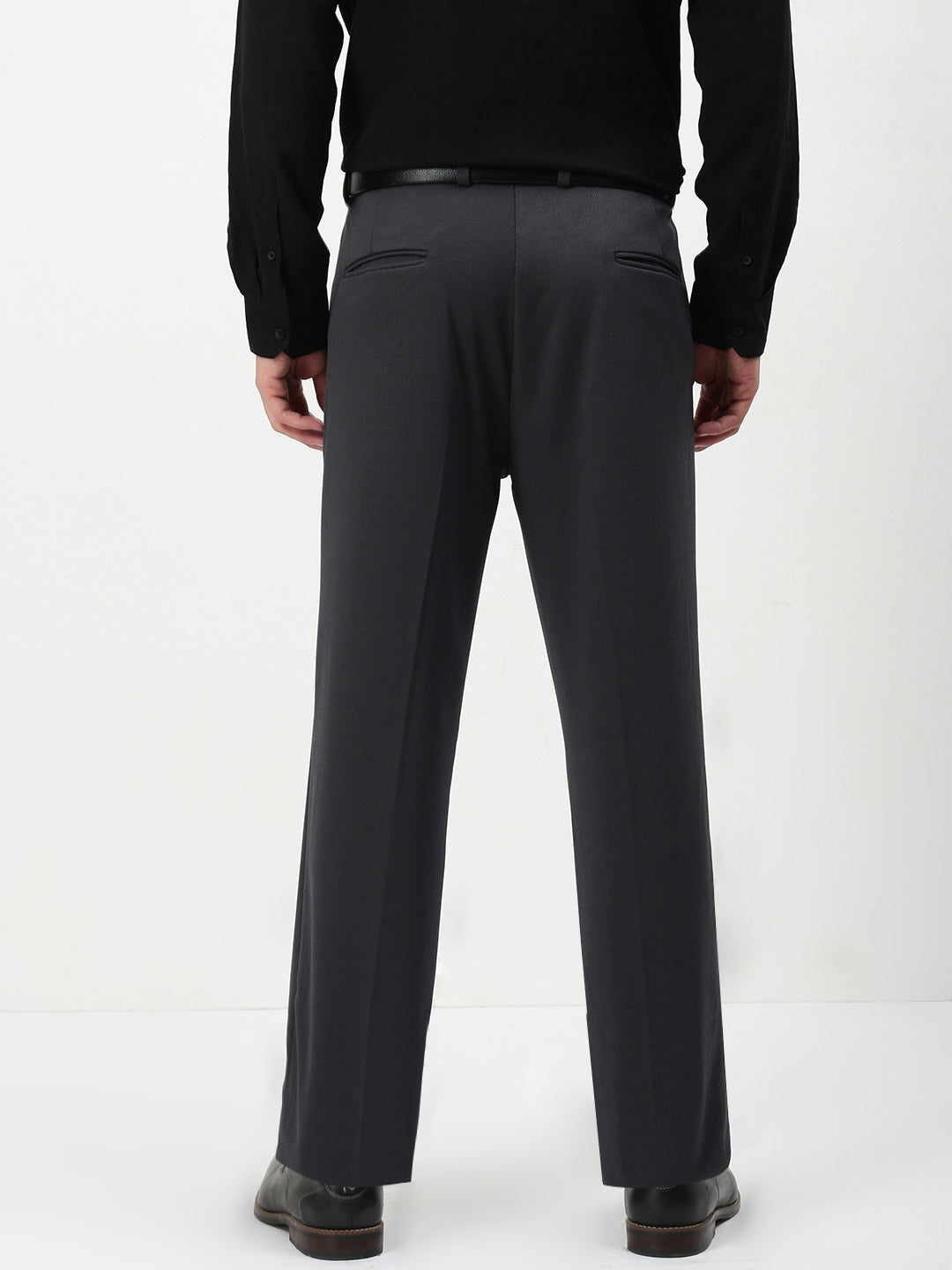 Men Grey Solid Formal Trousers