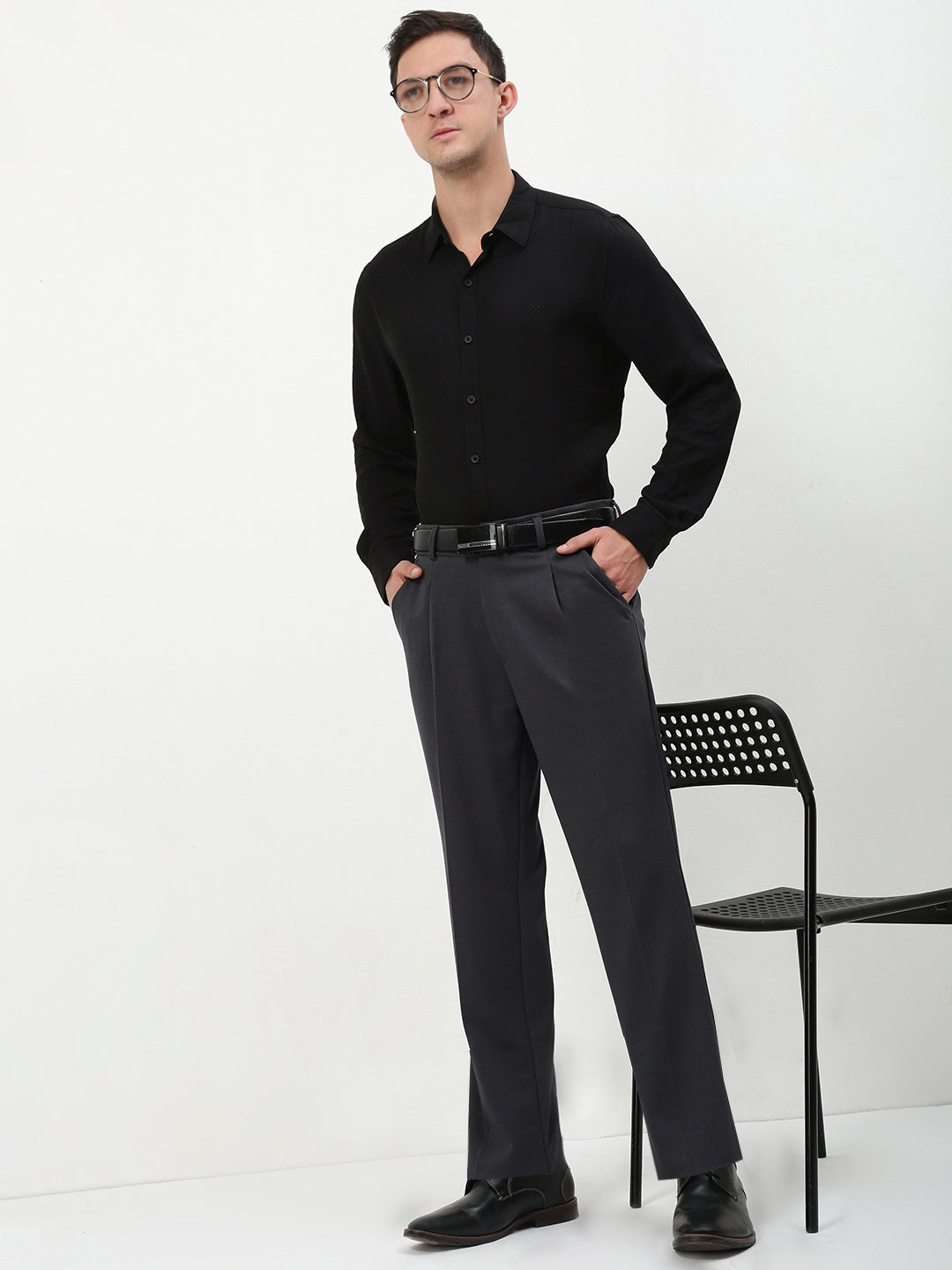 Men Grey Solid Formal Trousers