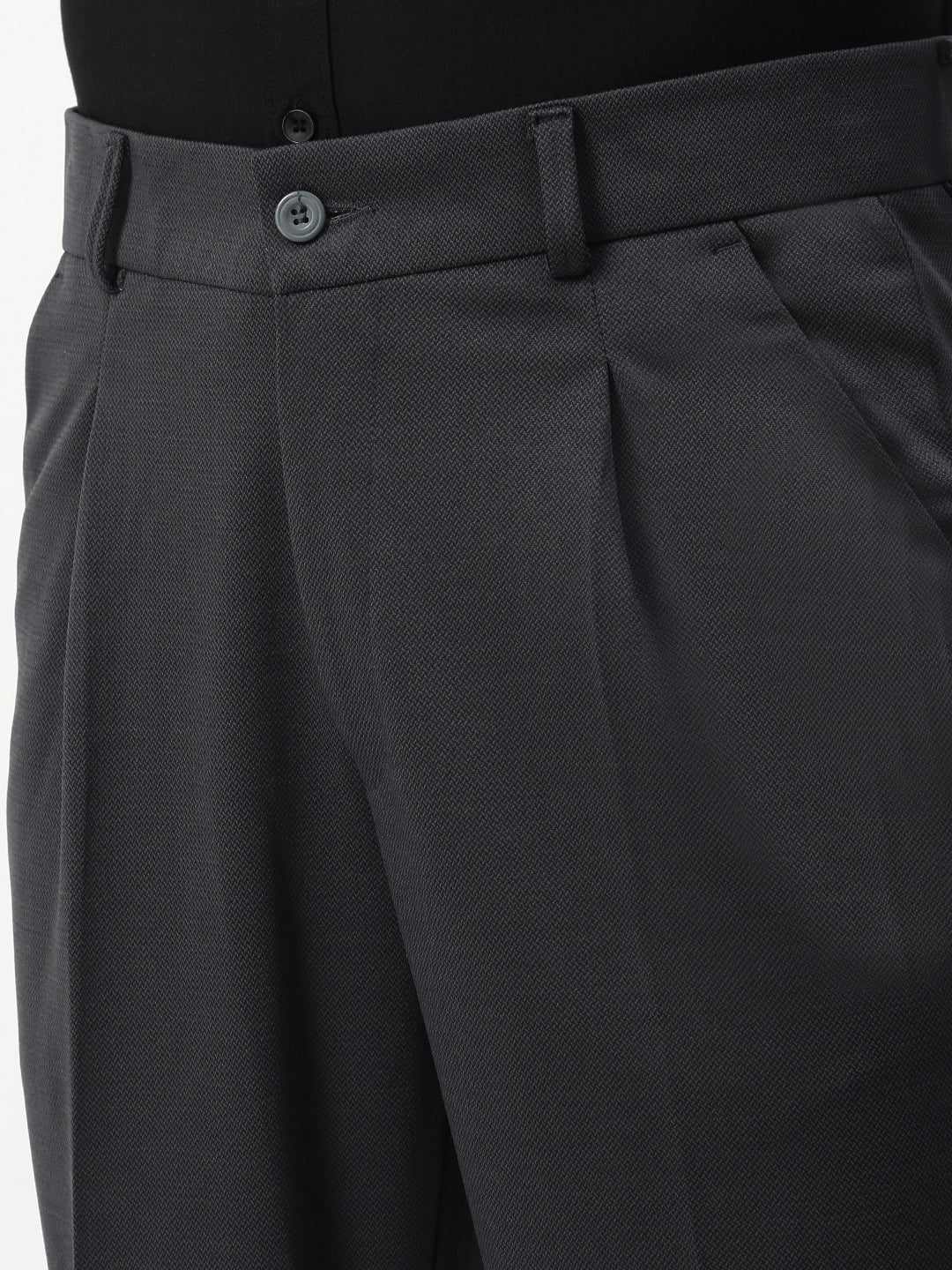 Men Grey Solid Formal Trousers