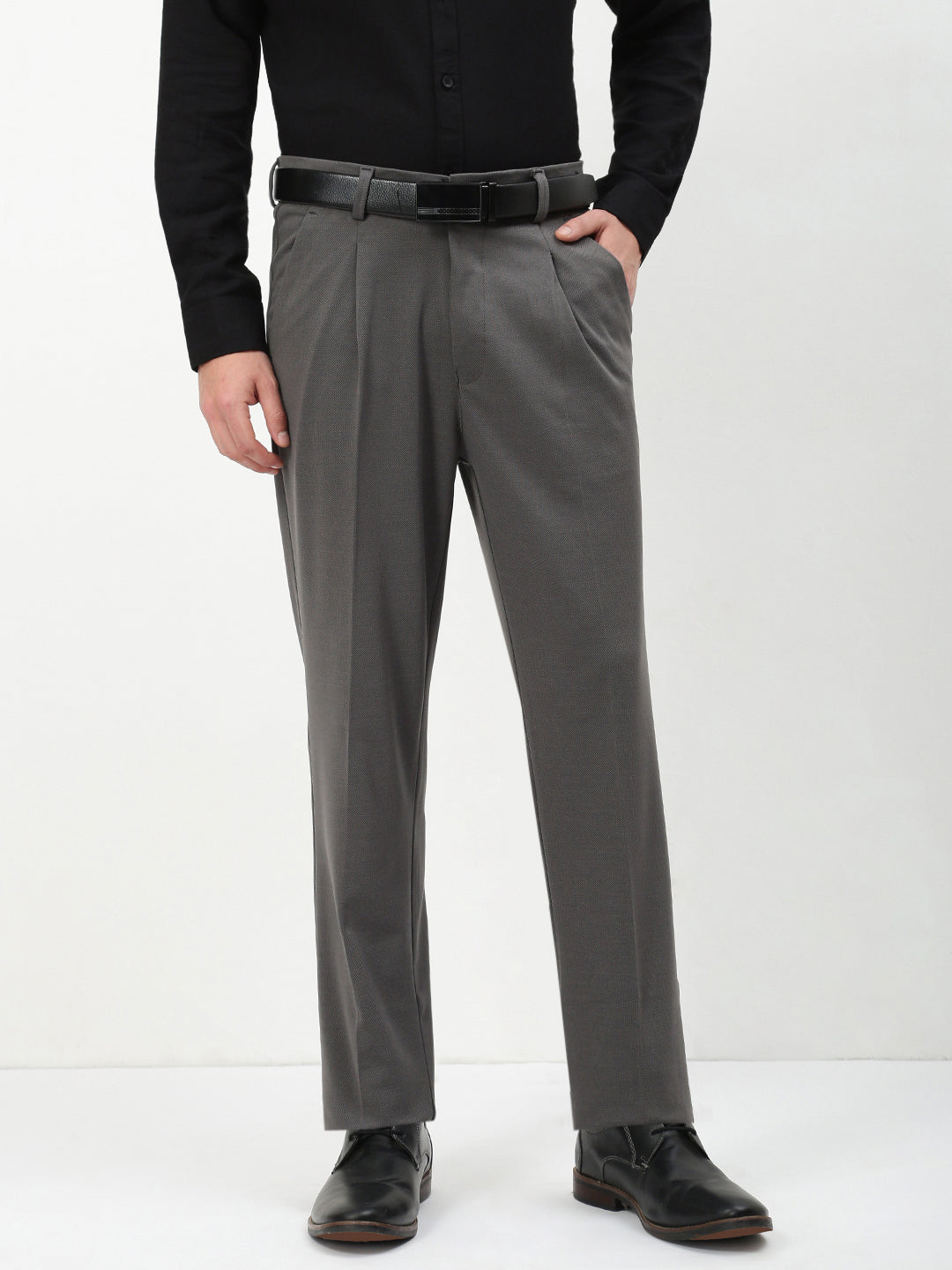 Men Grey Solid Formal Trousers