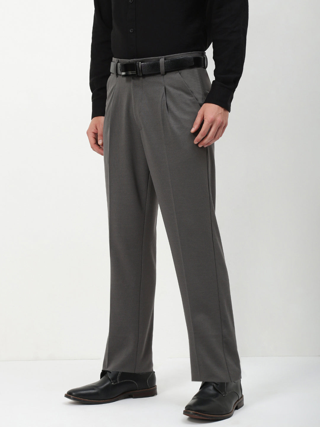 Men Grey Solid Formal Trousers