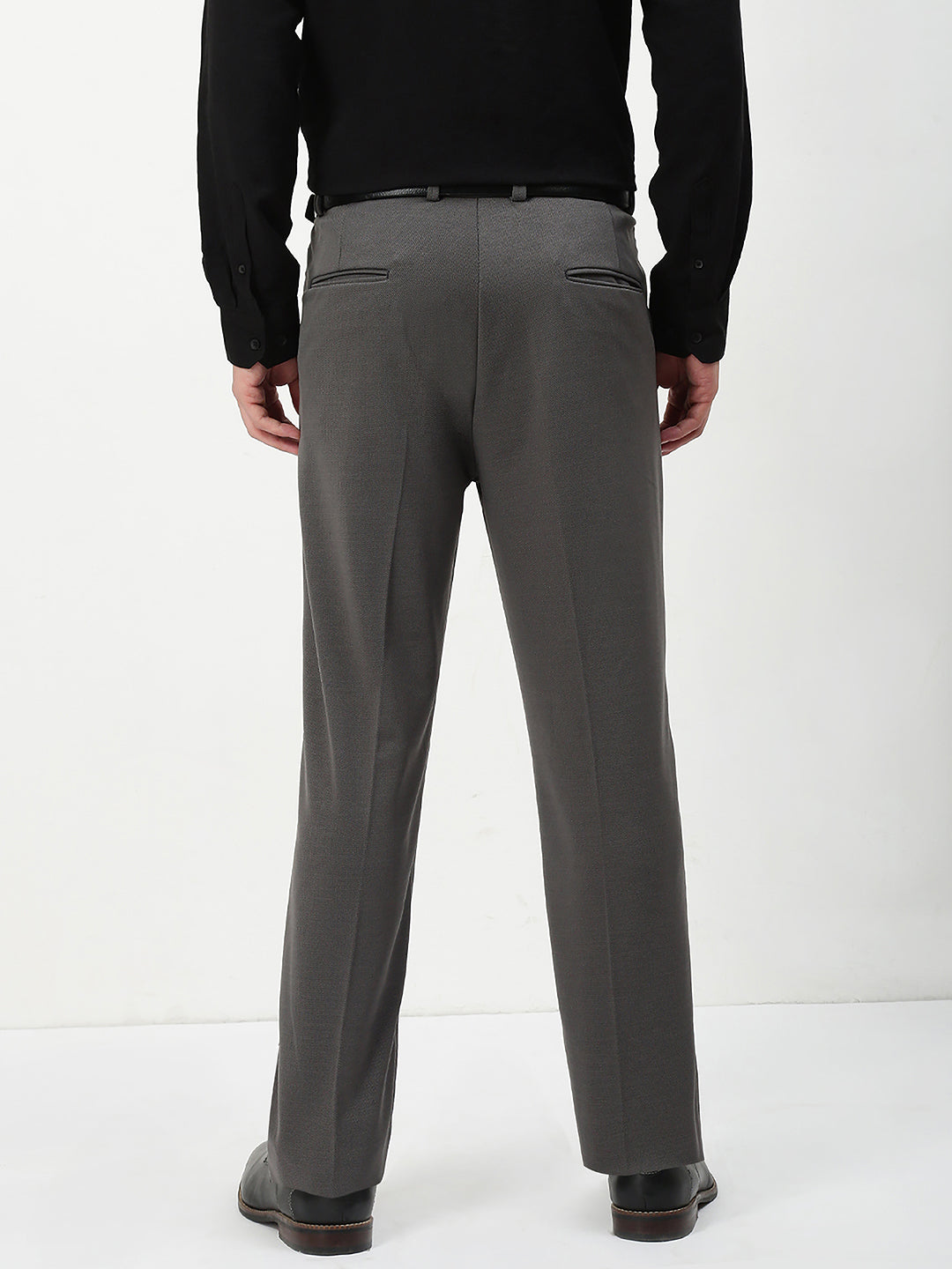 Men Grey Solid Formal Trousers