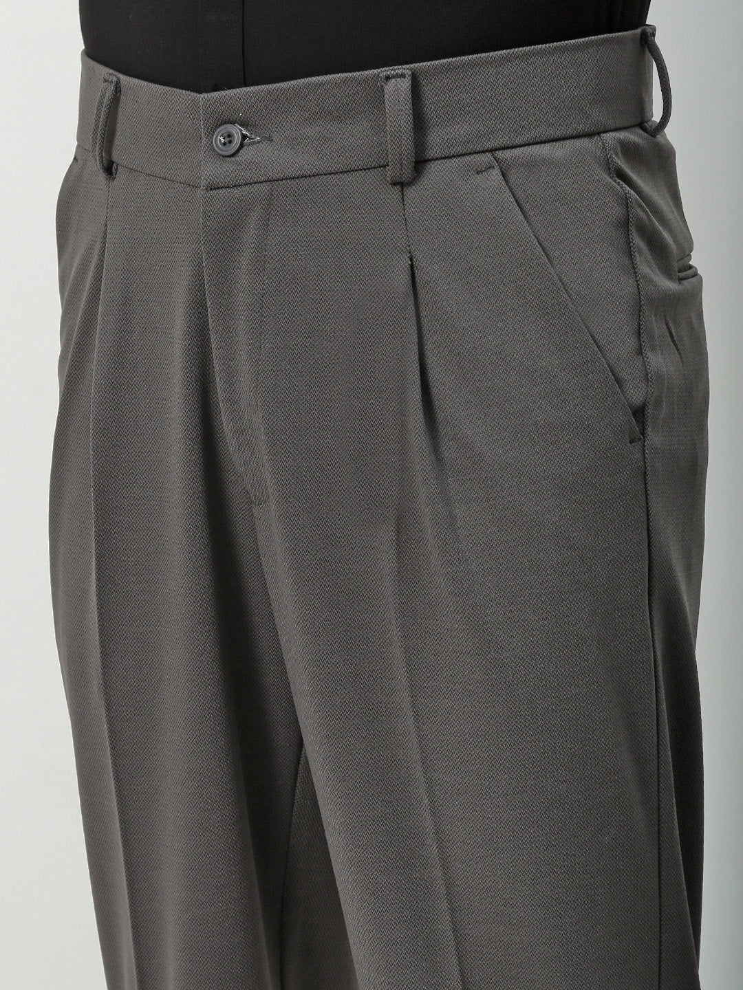 Men Grey Solid Formal Trousers