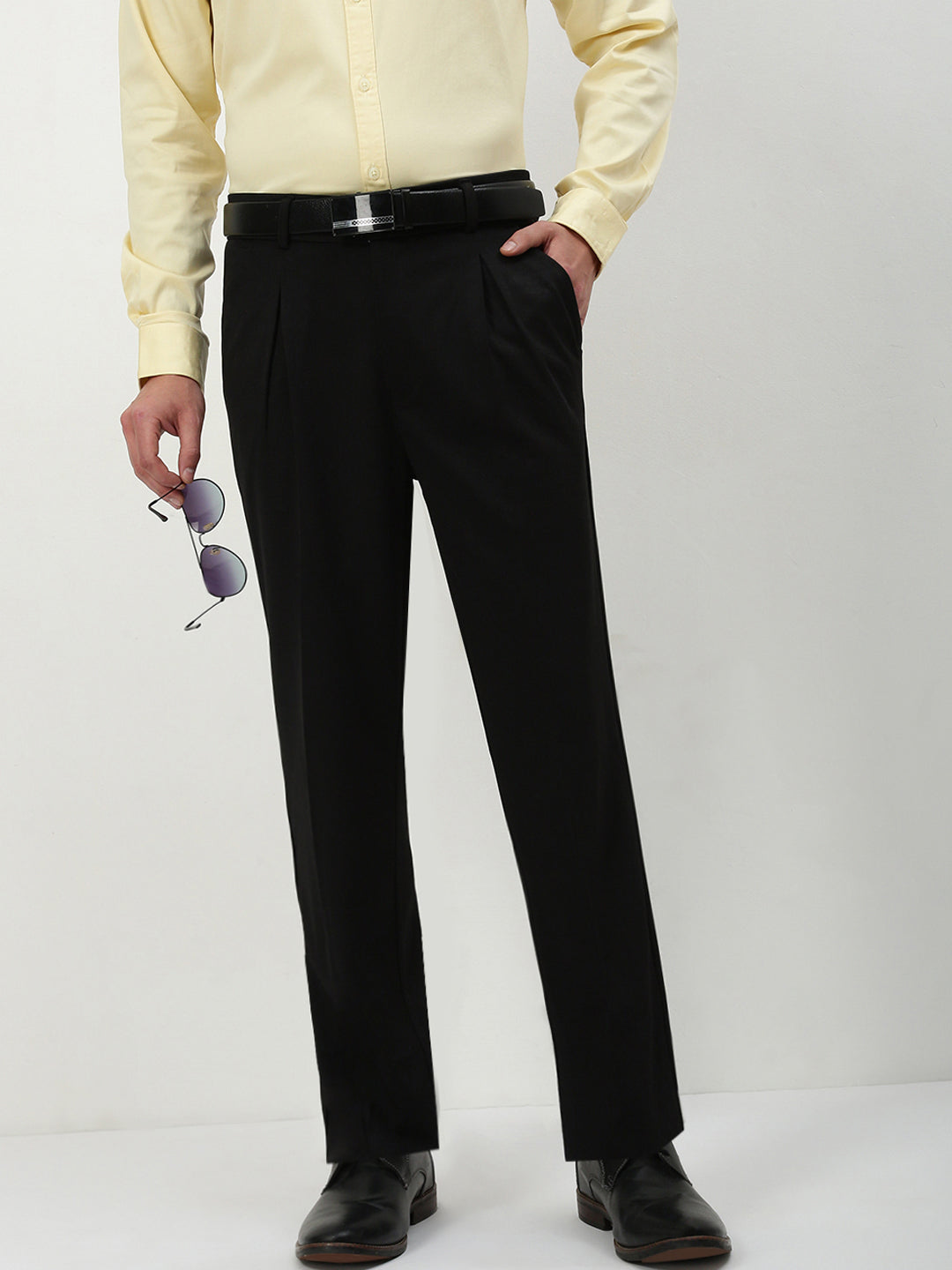 Men Black Solid Formal Trousers