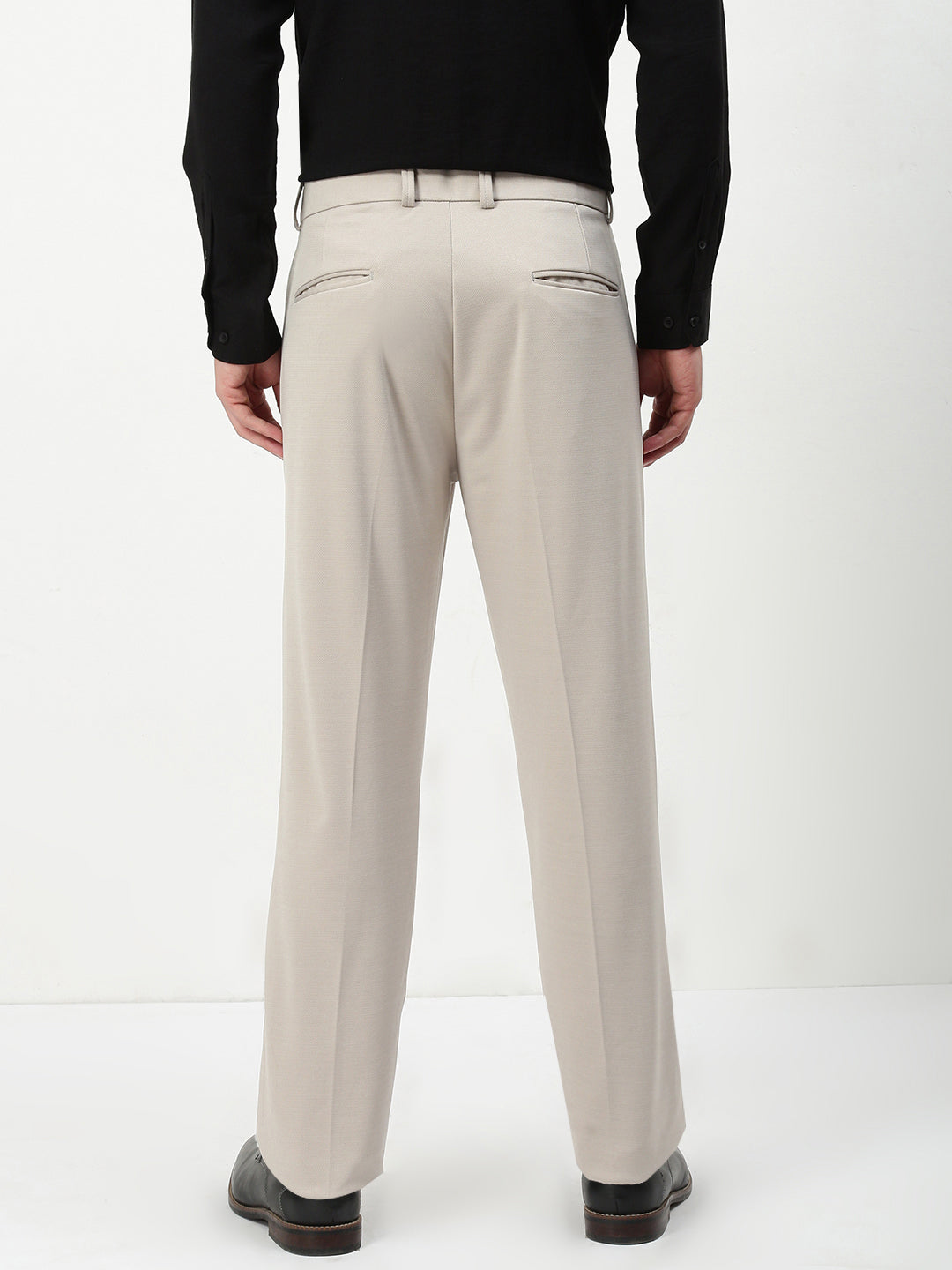 Men Beige Solid Formal Trousers