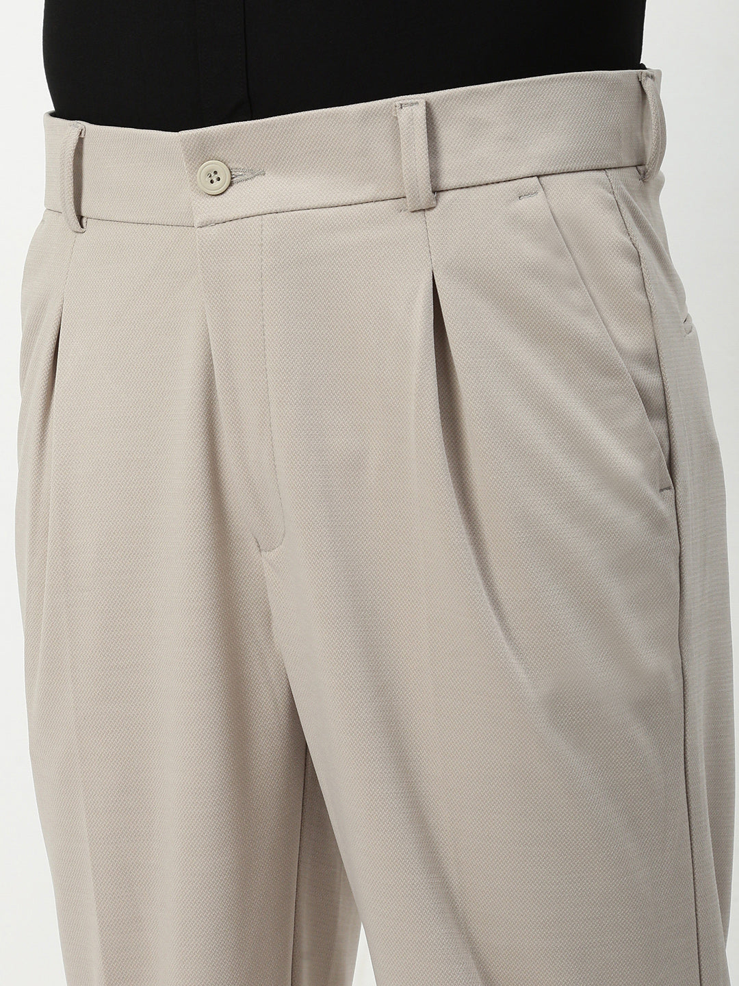 Men Beige Solid Formal Trousers