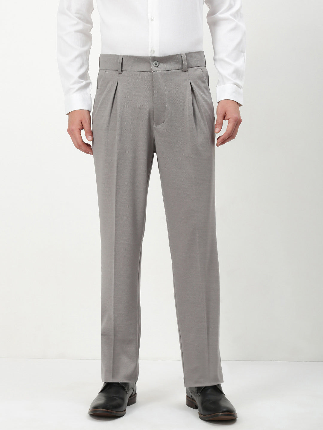 Men Grey Solid Formal Trousers