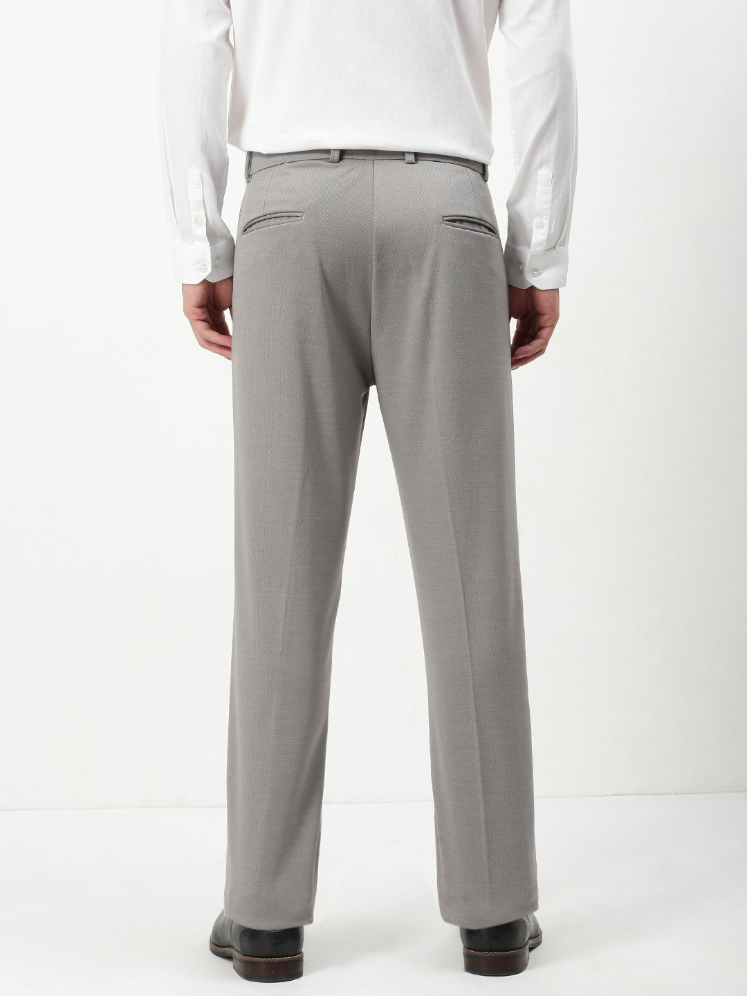 Men Grey Solid Formal Trousers