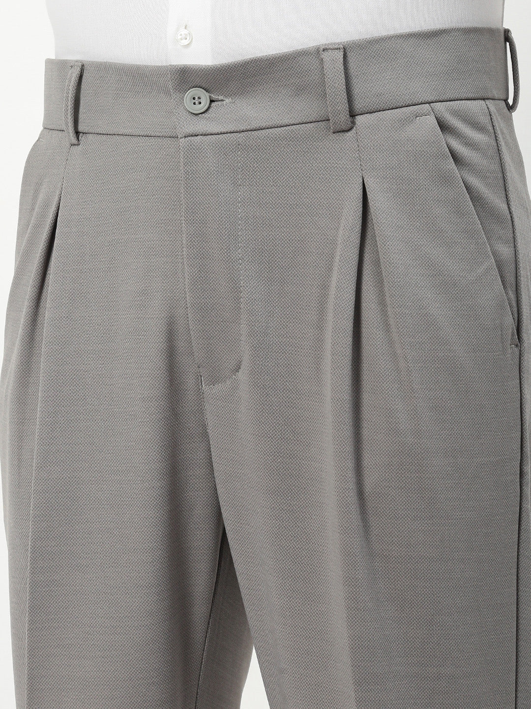 Men Grey Solid Formal Trousers