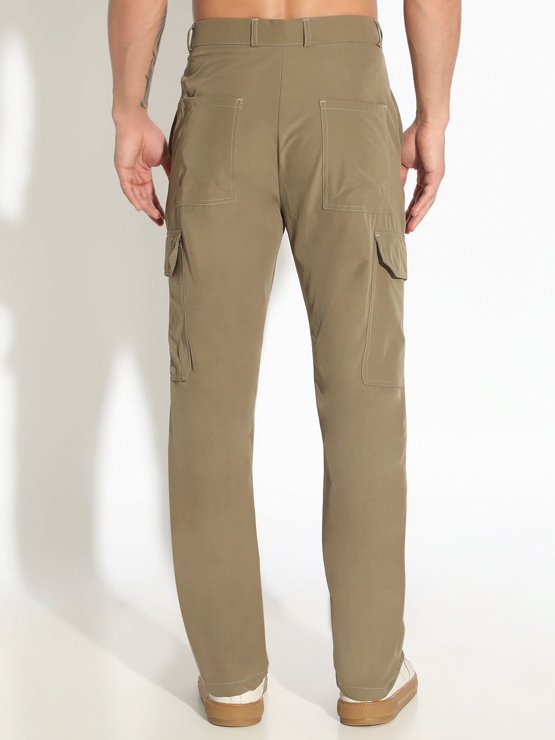 Men's Olive Straight Fit Trousers with Cargo Pockets