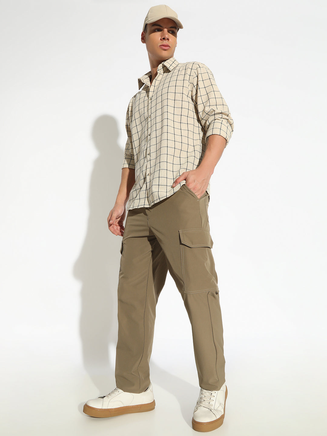 Men's Olive Straight Fit Trousers with Cargo Pockets