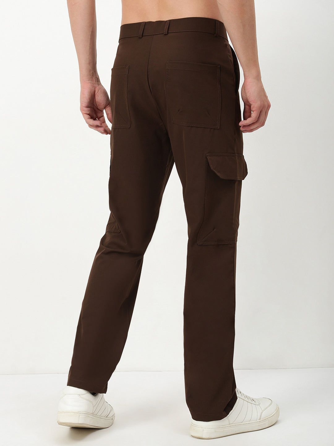 Men Brown Solid Straight Fit Cargos