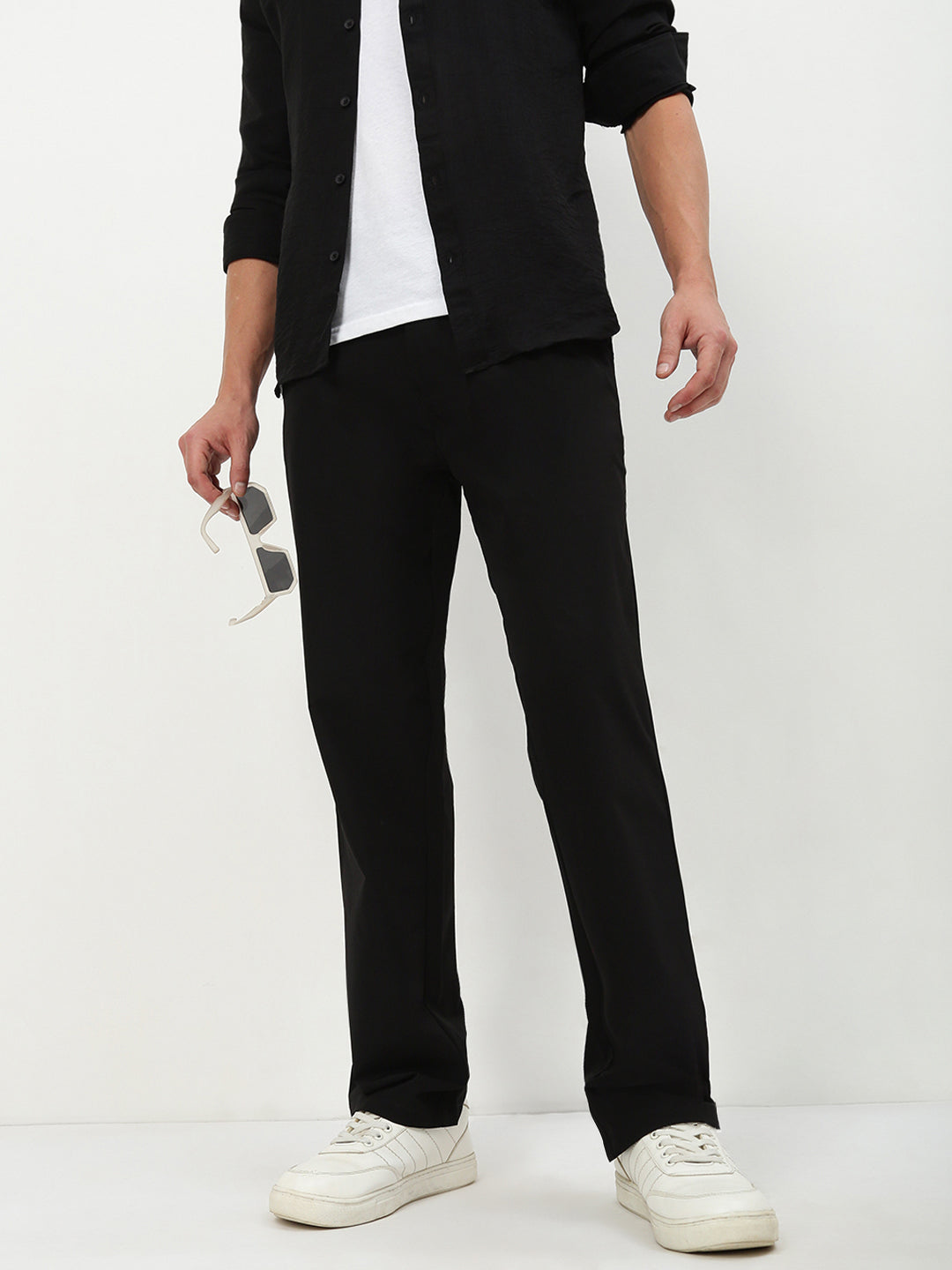 Men Black Solid Trousers