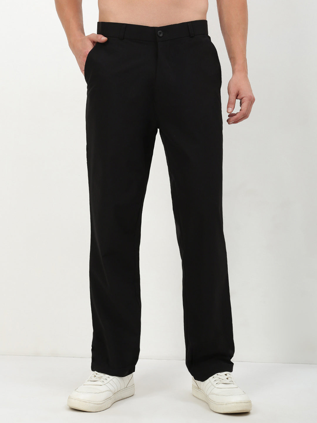 Men Black Solid Trousers