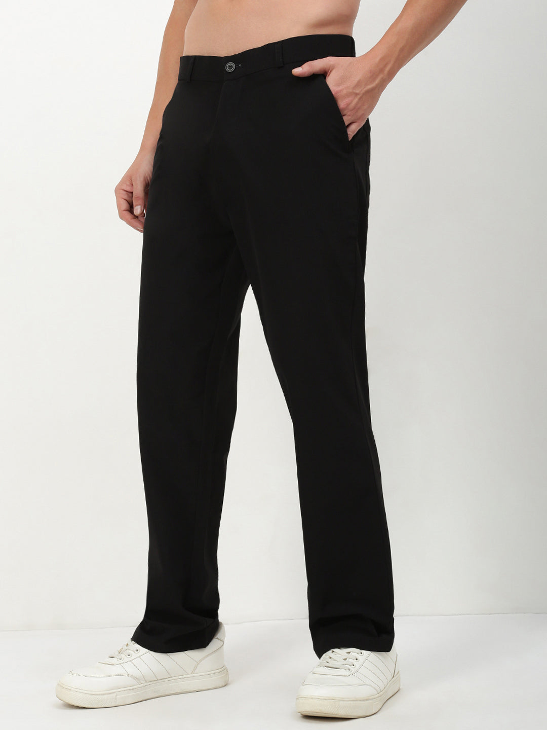 Men Black Solid Trousers