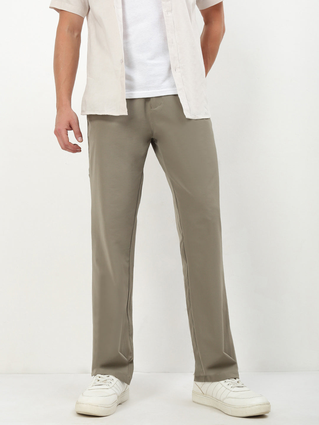 Men Grey Solid Trousers